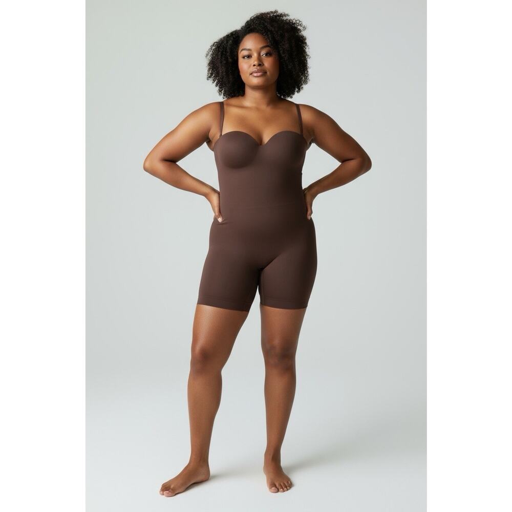 SKIMS Core Sculpt Underwire Mid Thigh Bodysuit Size XL Coca Brown New Shapewear